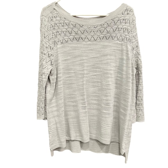 CJ Banks Knit Pullover Sweater Crochet Detail‎ 3/4 Sleeve Gray 1X - Picture 1 of 8